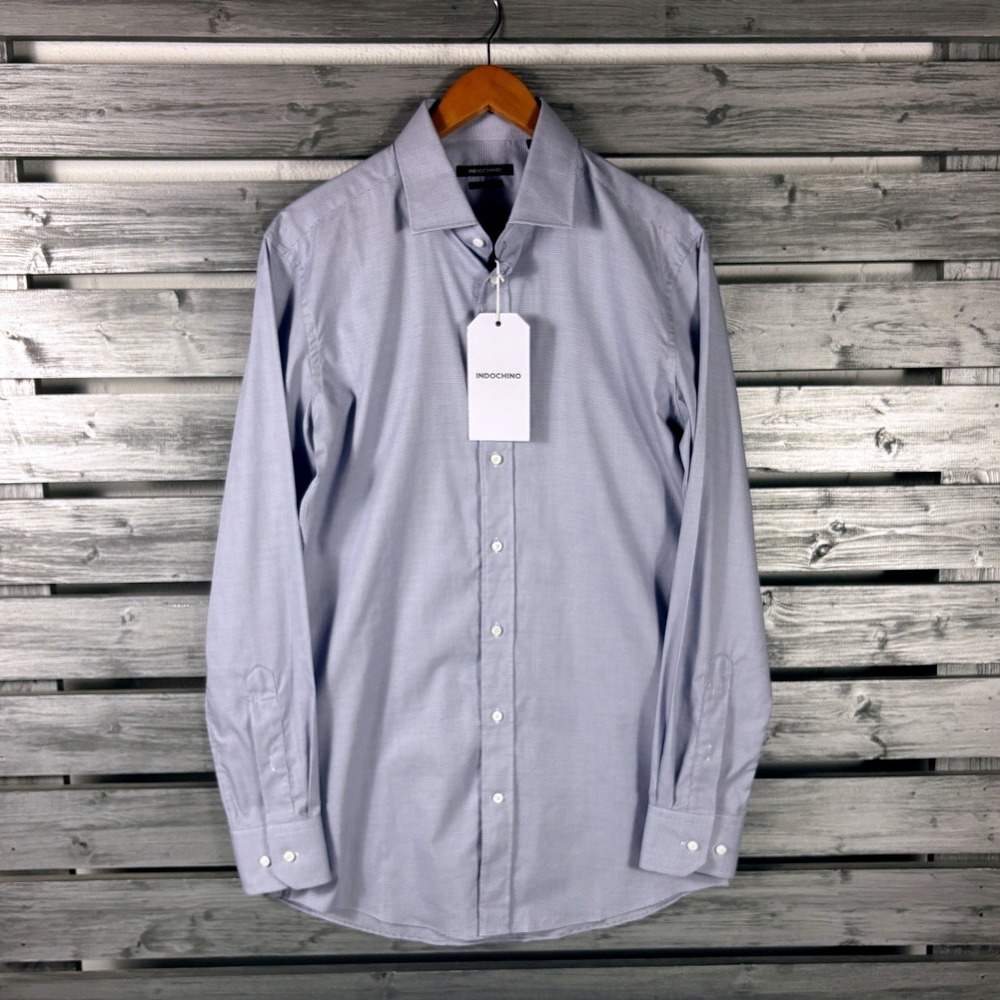 Indochino Dress Shirt Mens Small Blue Check 100% Cotton Long Sleeve NWT